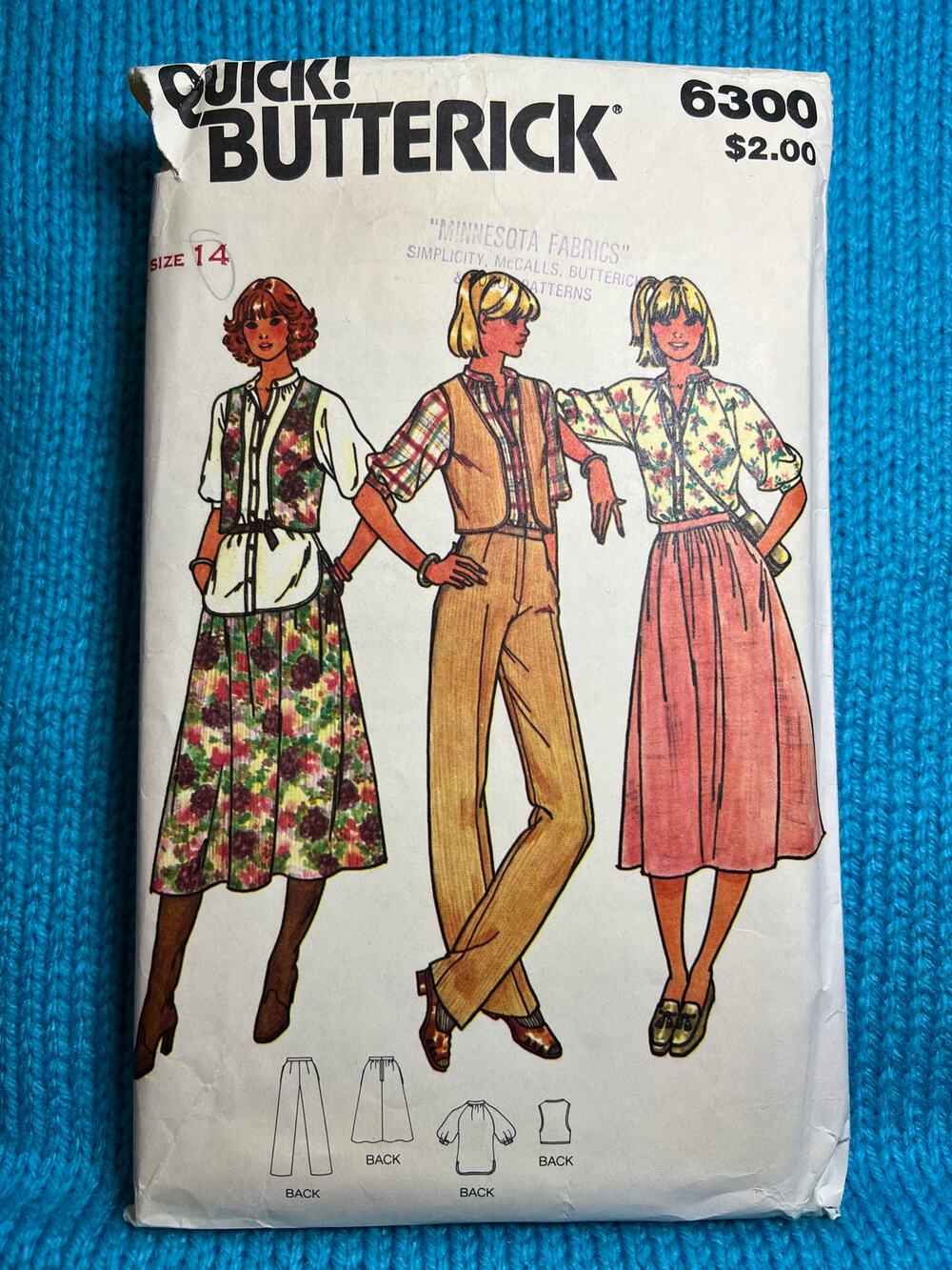 Butterick 6300 pattern blouse A line skirt pant vest size 14